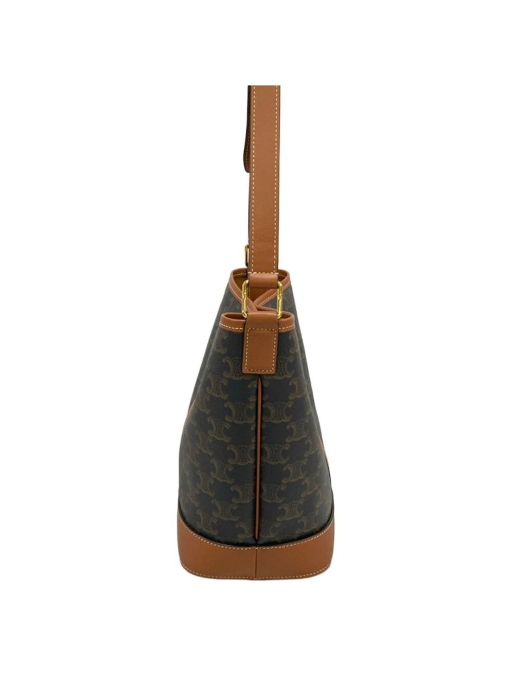 Celine Shoulder Bag Triomphe Canvas Small Bucket Black Brown Leather - Picture 4 of 15